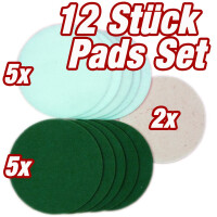 HPS® 12-Stück-Pad Set -5xGrüne, 5xWeiße Pads und 2xSchafwolle Polierpad, Ø 30...